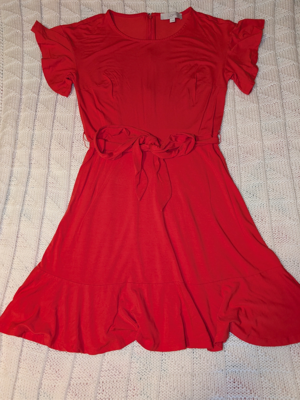 LOFT Vibrant Red Tie-Waist Mini Dress